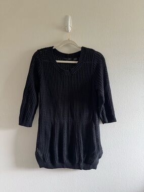 Jeanne Pierre Black Open-Knit Sweater Tunic size Large